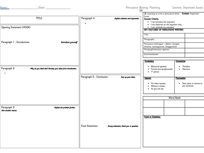 A3 Writing Planning Template
