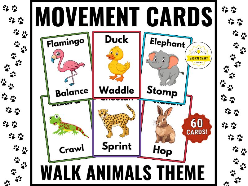Animal Walks Movement Cards / Brain Break - Gross Motor Skill Activity - Sensory Break