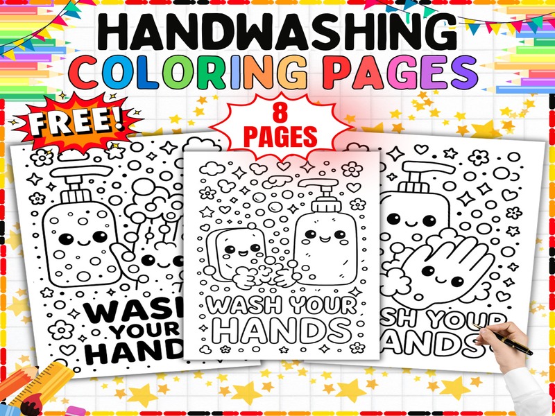 Free Handwashing Coloring Pages | 8 Page Coloring Sheets | Soap and Clean Hands