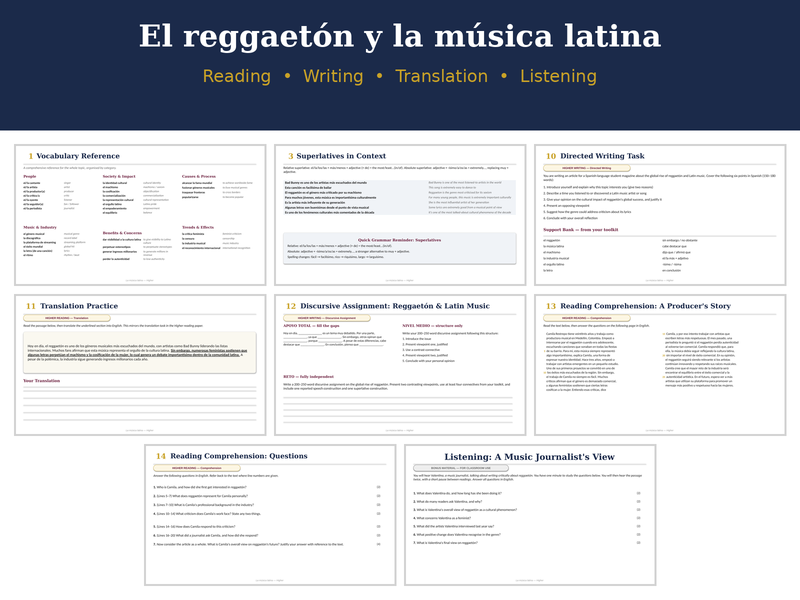 Reggaeton — Complete Higher Spanish Booklet | SQA-Aligned