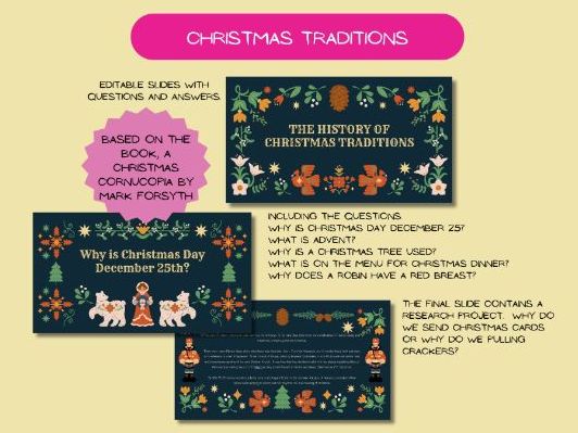 Christmas traditions, history slides, editable powerpoint