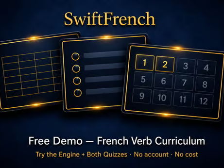 FREE DEMO:SwiftFrench Complete Verb Bundle, MFL, 21 Verbs, 7 Tenses
