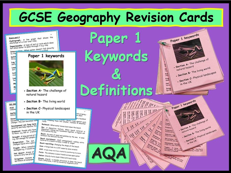 AQA GCSE Geography Paper 1 Revision Keyword 22 Cards