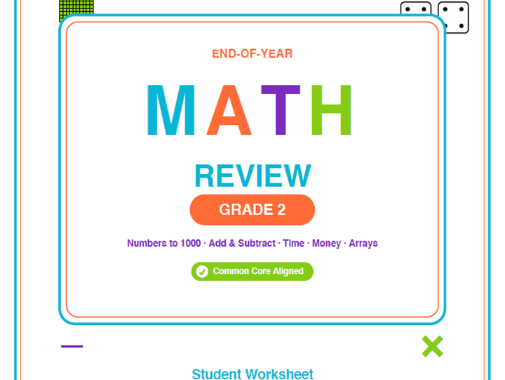 2nd Grade End of Year Math Review Worksheets & Games | Common Core Aligned