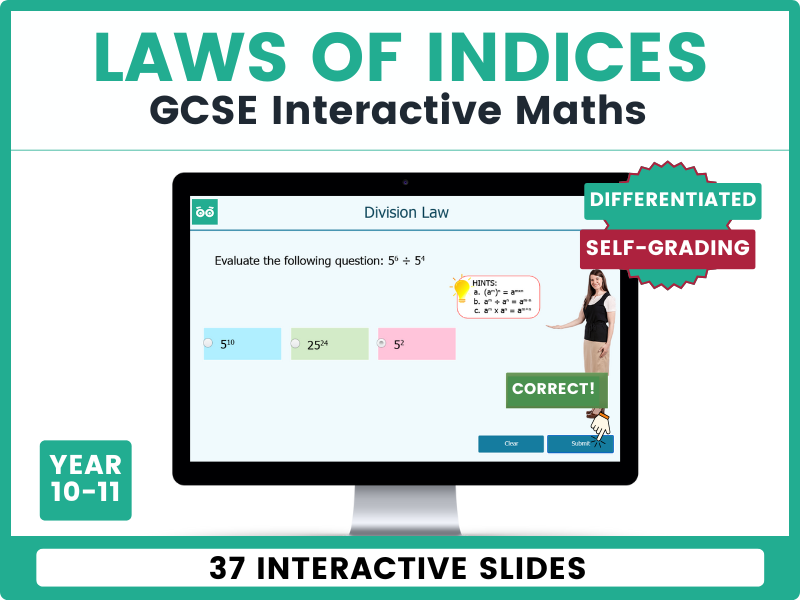 Indices - Interactive Digital Maths Lesson for GCSE Foundation