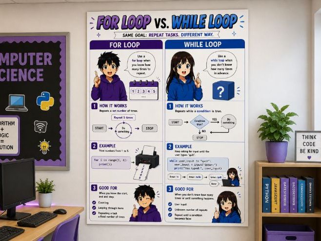 For Loop vs While Loop Poster | Python Programming | GCSE Computer Science