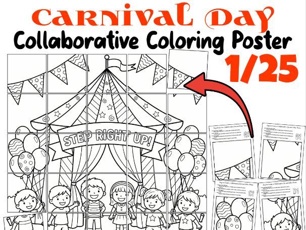 Carnival Day Collaborative Coloring Poster | Step Right Up Classroom Fun