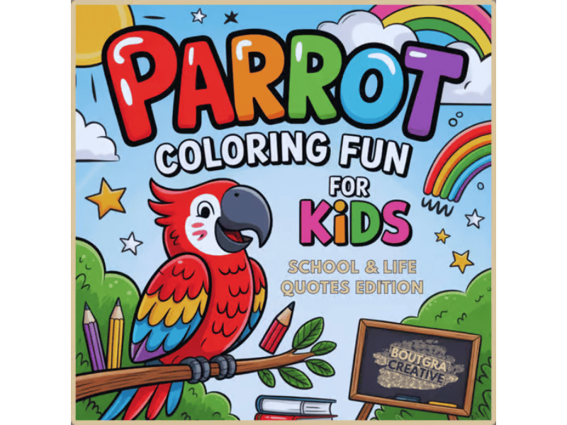 Macaw (Parrot) Coloring Fun for Kids | School & Life Quotes Edition | 18 Pages