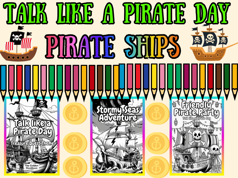 Talk Like a Pirate Day Pirate Ships Coloring Pages for Kids | NO PREP Pack