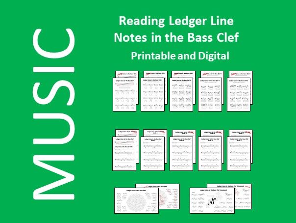 Reading Ledger Line Notes in the Bass Clef - 12 Printable &amp; Digital ...