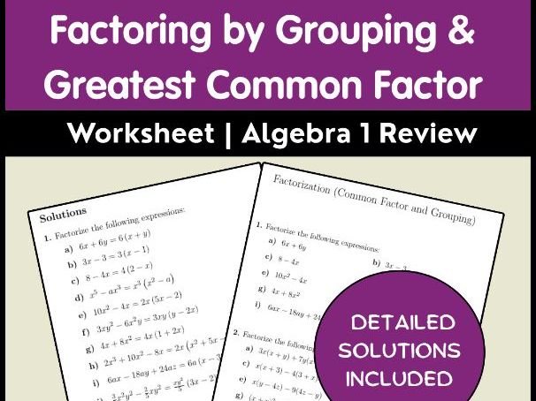 Factoring by Grouping & Greatest Common Factor Worksheet | Algebra 1 Review