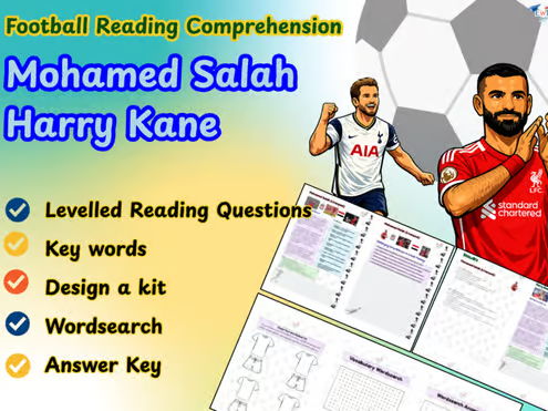 Football Reading Comprehension - Mohamed Salah + Harry Kane Worksheets