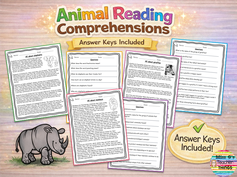 English Reading Comprehensions - Animal Non-fiction worksheets with answers