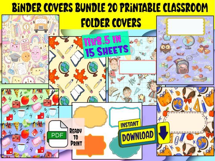 Binder Covers Bundle 20 Printable Classroom Folder Covers
