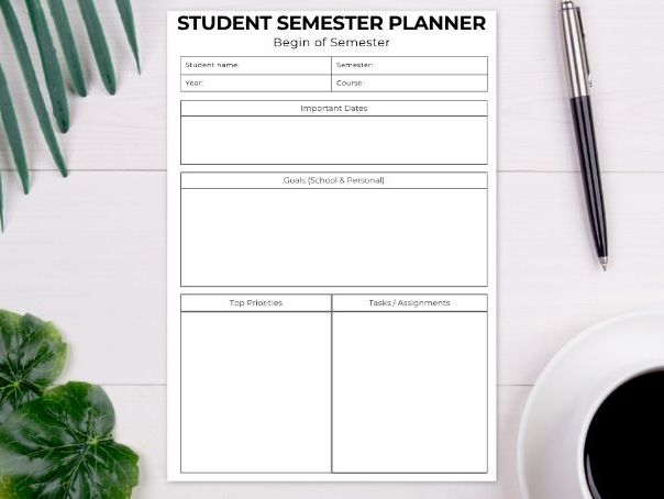 Student Semester Planner | Beginning & End of Semester | Study Planner & Reflection Worksheet