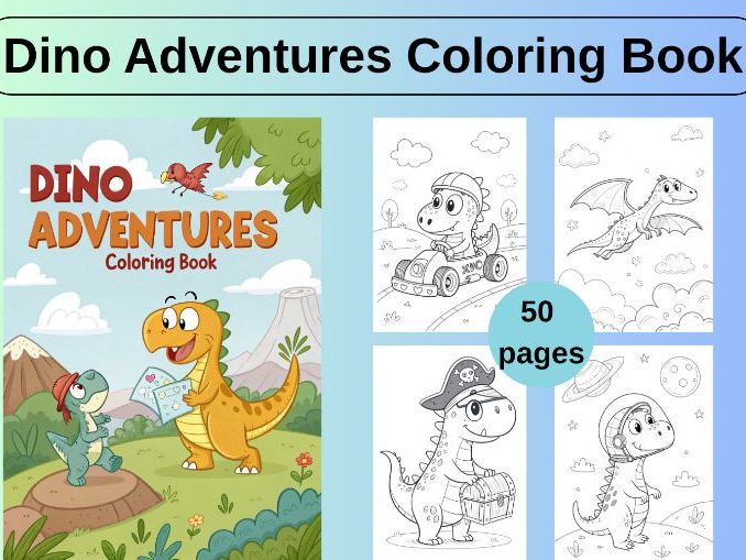 Printable Dino Adventures Coloring Book | 50 Fun Dinosaur Pages for EYFS & KS1 | Screen-Free Activit