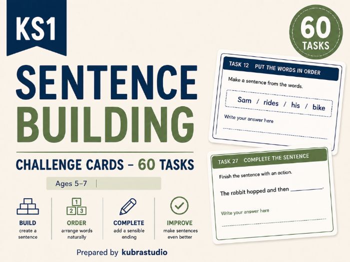 KS1 Sentence Building Challenge Cards – 60 Tasks