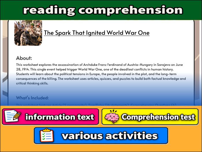 The Spark That Ignited World War One - Comprehension 91����t & Activities