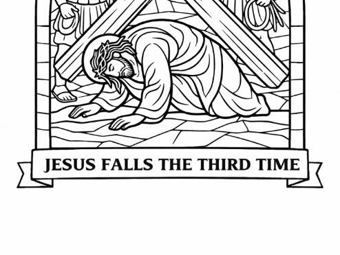 Easter Stations of the Cross - Station 9 Stained Glass Colouring Page - Lent