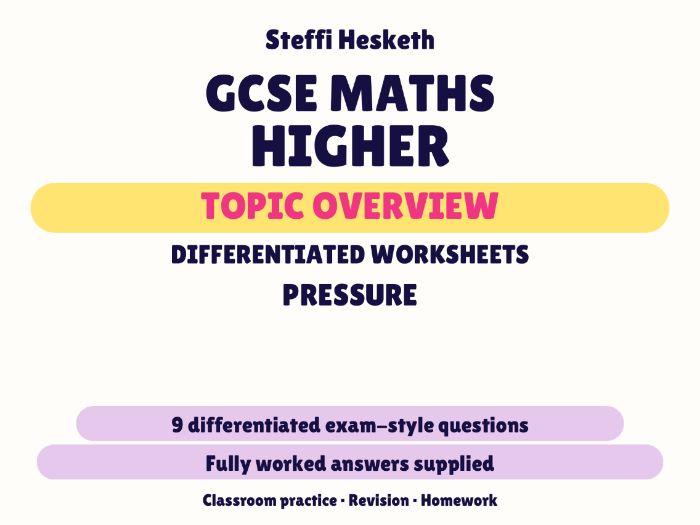 GCSE Higher Pressure | Topic Overview Differentiated Worksheet