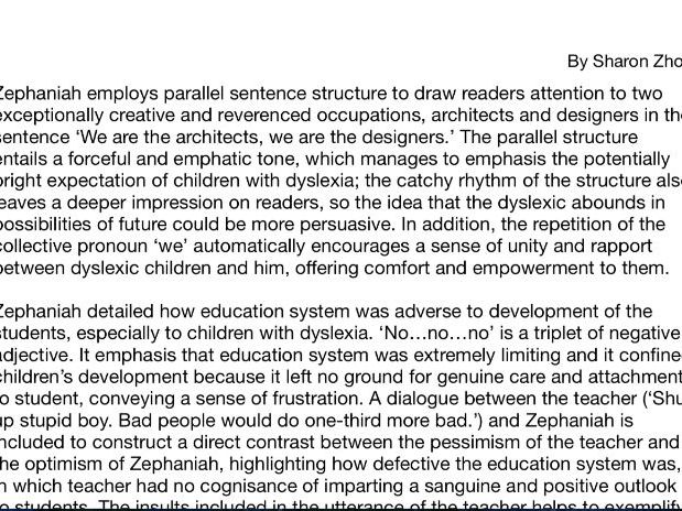 Analysis essay of Young and Dyslexic? by Benjamin Zephaniah (Edexcel IGCSE Language A Anthology)