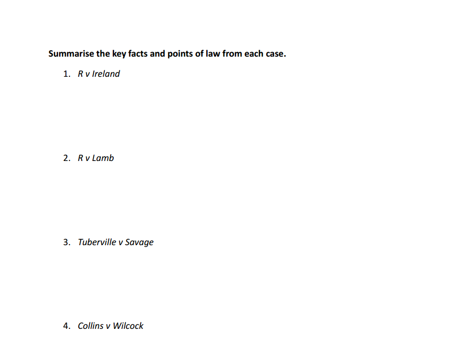 Non-fatal offences - Key cases test (AQA A-level law)