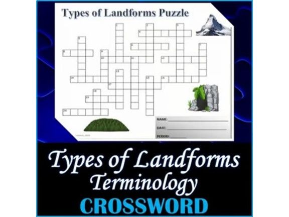 Types of Landforms Crossword Puzzle Activity Worksheet - Geography
