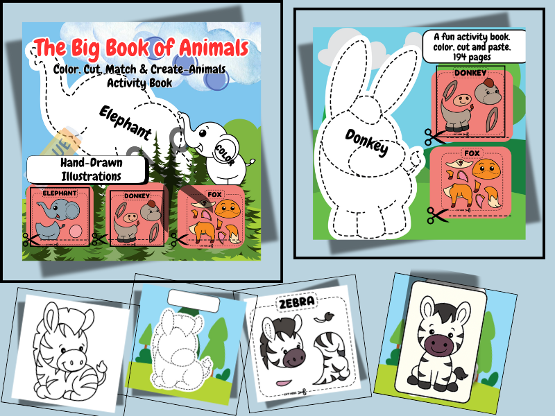 The Big Book Of Animals-Color, Cut, Match and Create-194 Pages!  For PreK-1st Grades
