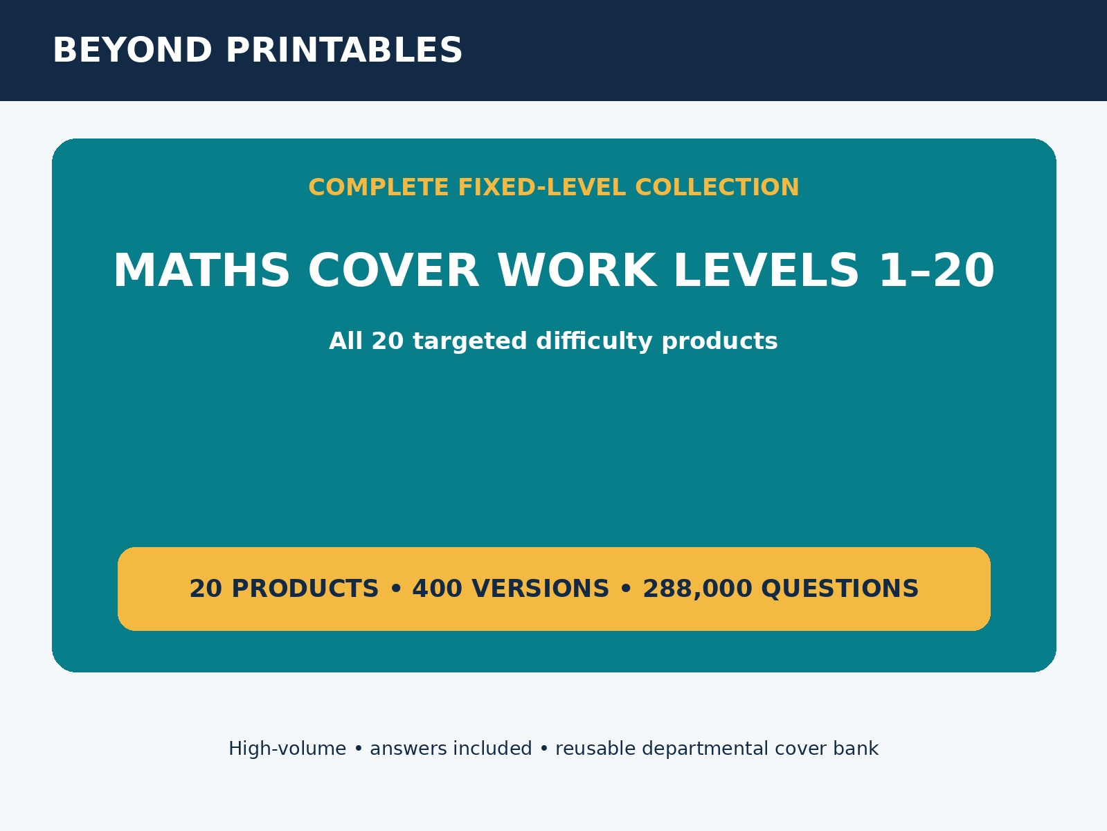 Maths Cover Work Levels 1–20 Complete Bundle | 400 Packs with Answers