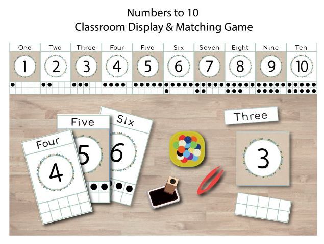 Numbers to 10 Classroom Display & Matching Game – Early Years