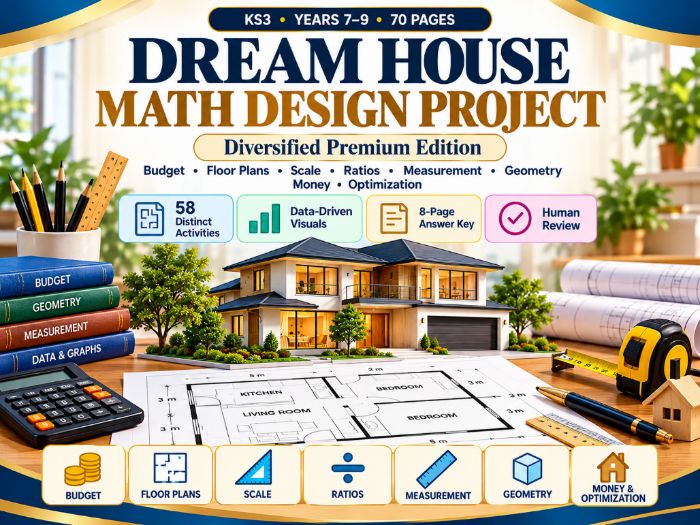 Dream House Maths Design Project  KS3 Years 7–9  70-Page Applied Maths Worksheets with Answers