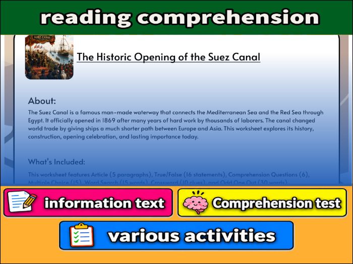The Historic Opening of the Suez Canal - Comprehension 91����t & Activities