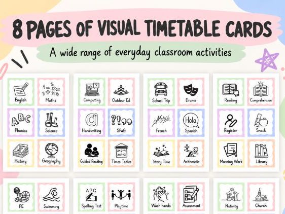 Pastel coloured visual timetable