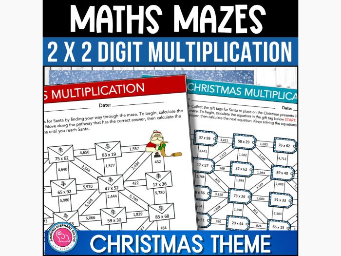 Christmas Themed Maths Mazes 2 Digit by 2 Digit Multiplication