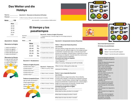 Hobbies & Weather (German & Spanish) – Assessment, Mark Scheme & Self Assessment