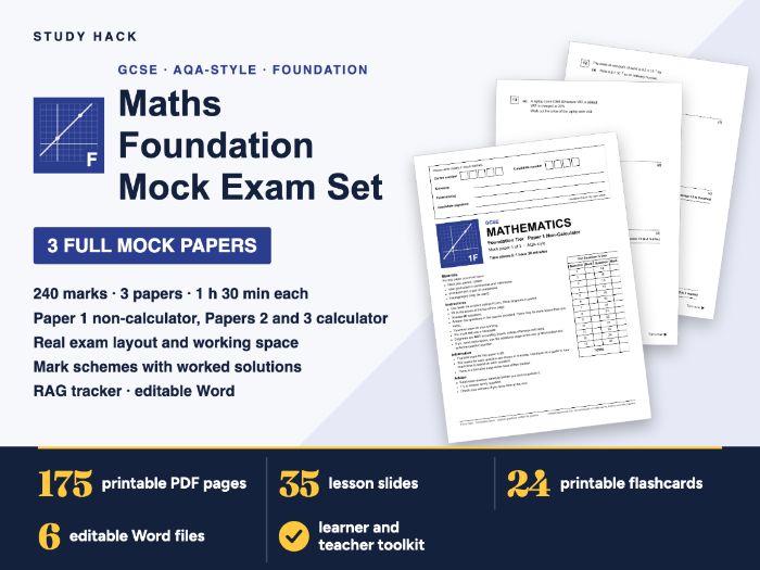 GCSE Maths Foundation Mock Set: 3 Papers, Mark Schemes with Worked Solutions, RAG Tracker