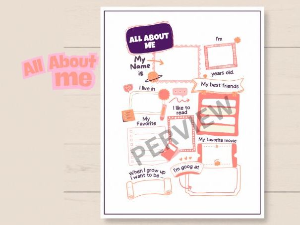 All about me printable worksheet