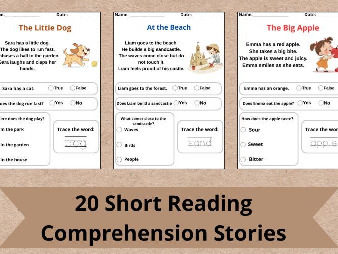 20 Short Reading Comprehension Stories with Questions – KS1 Literacy Worksheets Bundle