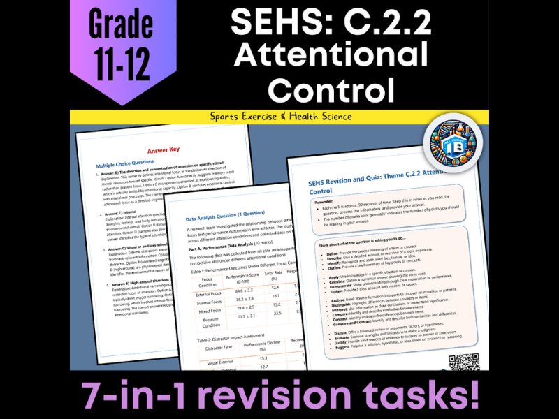 IB DP Sports Science (SEHS): C2.2 Attentional Control – Quiz & Revision Worksheets 2026