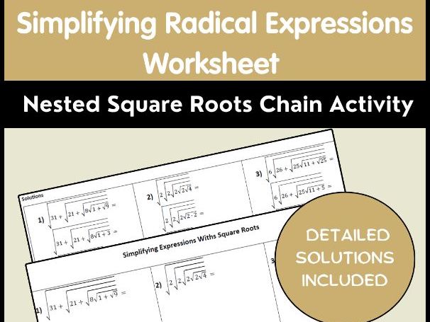 Simplifying Radical Expressions Worksheet | Nested Square Roots Chain Activity