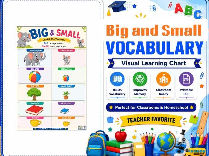 Printable Big and Small Poster – Visual English Vocabulary & Size Comparison Chart for Preschool