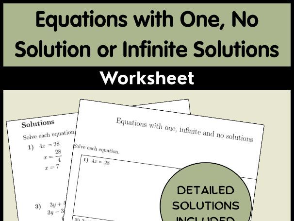 Equations with One, No Solution or Infinite Solutions Worksheet