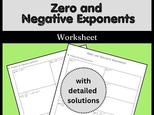 Zero and Negative Exponents Worksheet (with solutions)
