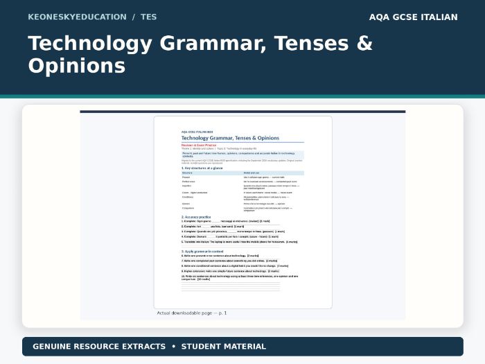 AQA GCSE Italian – Technology Grammar, Tenses & Opinions