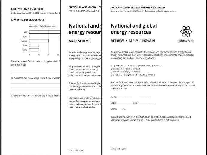 AQ GCSE Physics: National & Global Energy Resources Revision Questions