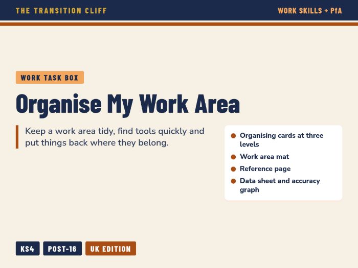 Organise My Work Area Task Box: Tidy, Find and Put Back for SEND Executive Function (KS4, Post-16)