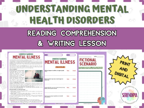 Mental Health Disorders Reading Comprehension | Depression Anxiety TDAH OCD | KS3 KS4 Literacy