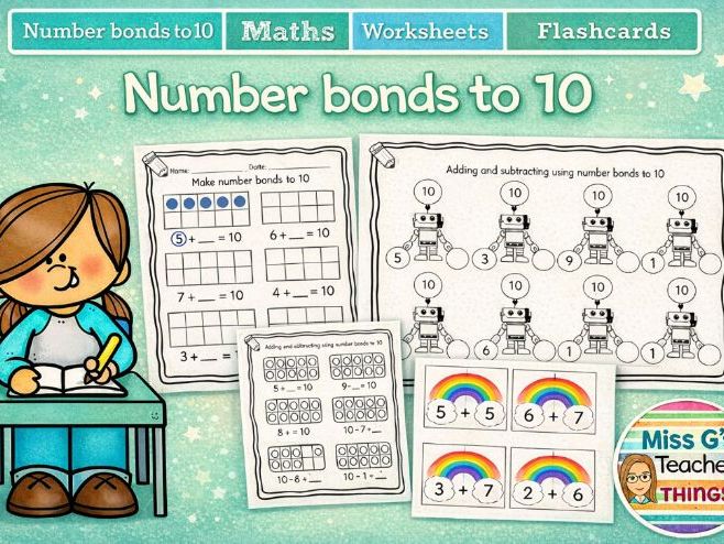 Number bonds to 10 - addition, subtraction, tens frames, flashcard games