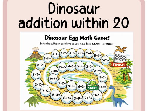 Addition within 20 board game- Dinosaur theme