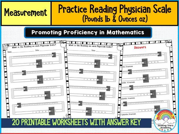 Reading a Physician Scale in Pounds and Ounces (lb & oz) Worksheets | Health & Measurement Practice